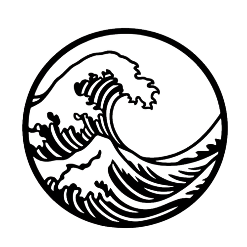 Coastal Crest | Minimalist Wave Metal Wall Art featuring a flowing ocean wave captured in a modern circular black metal design, perfect for coastal interiors, beach homes, surf-inspired décor and minimalist wall styling.