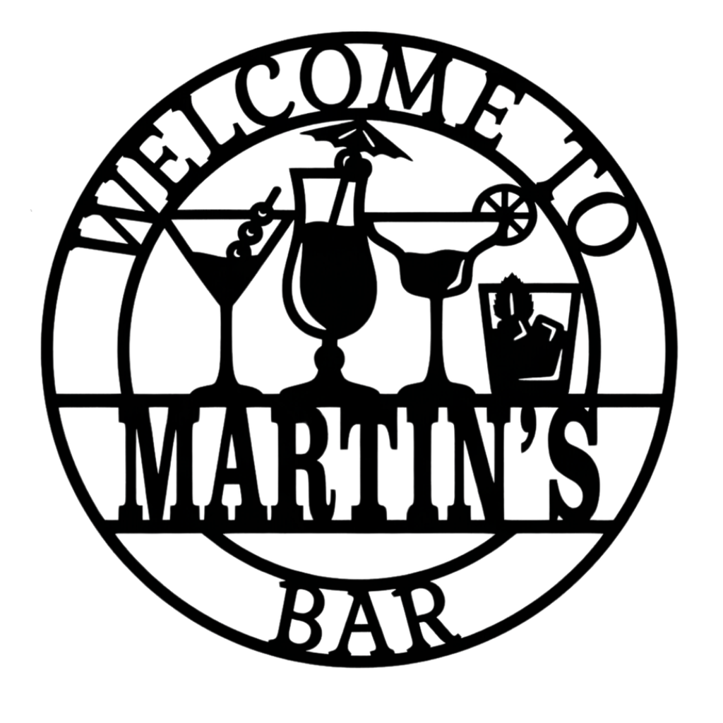 Cocktail Hour metal wall sign isolated on plain background