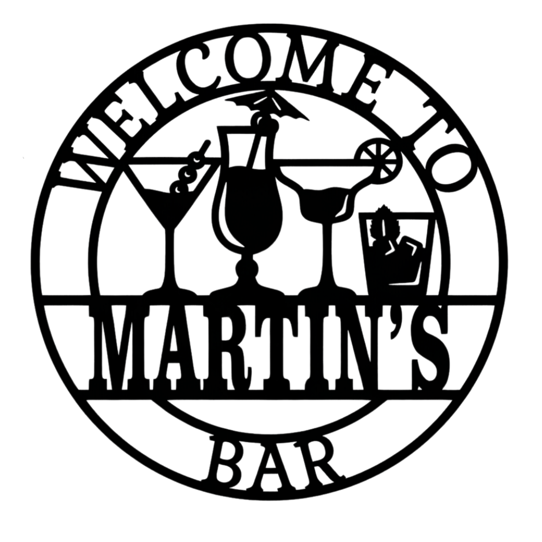 Cocktail Hour metal wall sign isolated on plain background