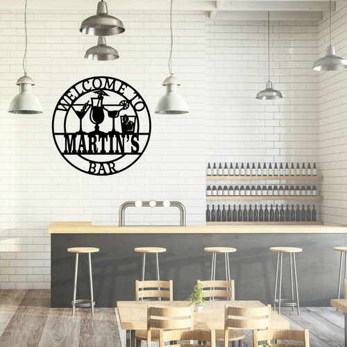 Cocktail-themed wall art displayed in a luxury home bar area