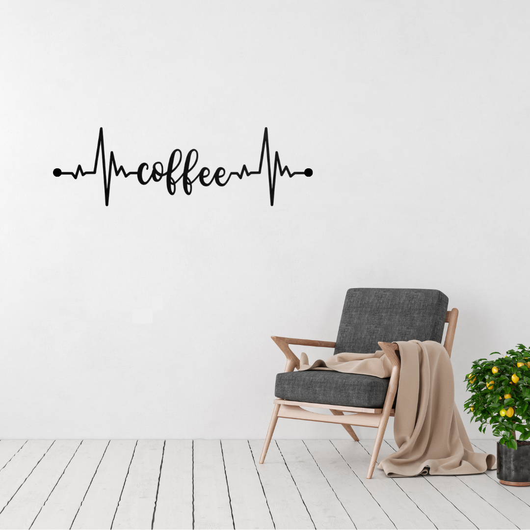Coffee Pulse | Heartbeat Coffee Script Metal Wall Art displayed in a modern living space.