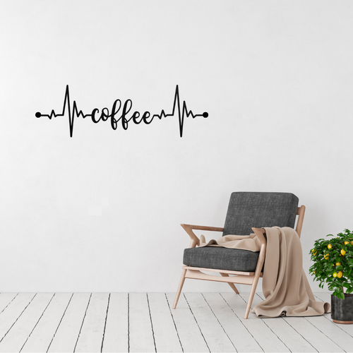 Coffee Pulse | Heartbeat Coffee Script Metal Wall Art displayed in a modern living space.