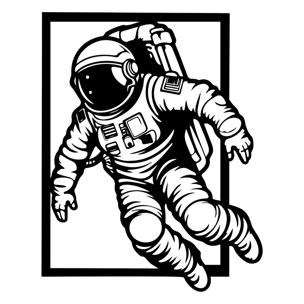 Cosmic Explorer astronaut metal wall art isolated on a white background showing a detailed floating astronaut design