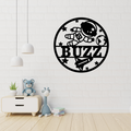 Space astronaut metal wall art displayed in a galaxy-themed kids bedroom