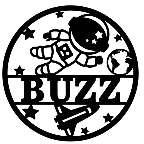 Cosmic Explorer astronaut metal sign on plain white background