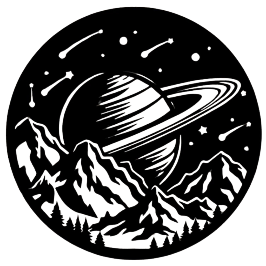 Cosmic Horizons | Saturn Mountain Metal Wall Art featuring an intricate laser cut design of Saturn, towering mountain ranges, shooting stars and a cosmic night sky, precision crafted from premium black metal for modern, space-inspired and nature-themed interiors.