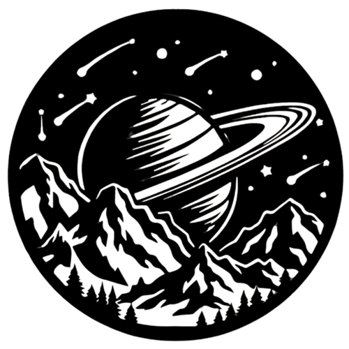 Cosmic Horizons | Saturn Mountain Metal Wall Art featuring an intricate laser cut design of Saturn, towering mountain ranges, shooting stars and a cosmic night sky, precision crafted from premium black metal for modern, space-inspired and nature-themed interiors.