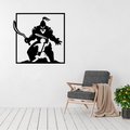 Courage Over Giants David and Goliath metal wall art displayed above a contemporary chair in a modern interior