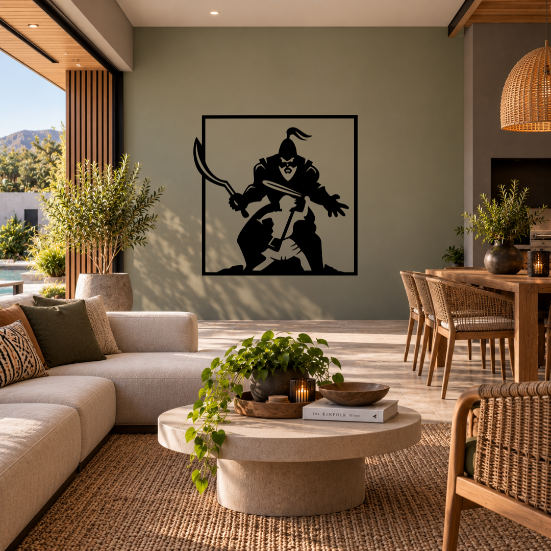 Courage Over Giants David and Goliath metal wall art displayed in a modern room with contemporary interior décor