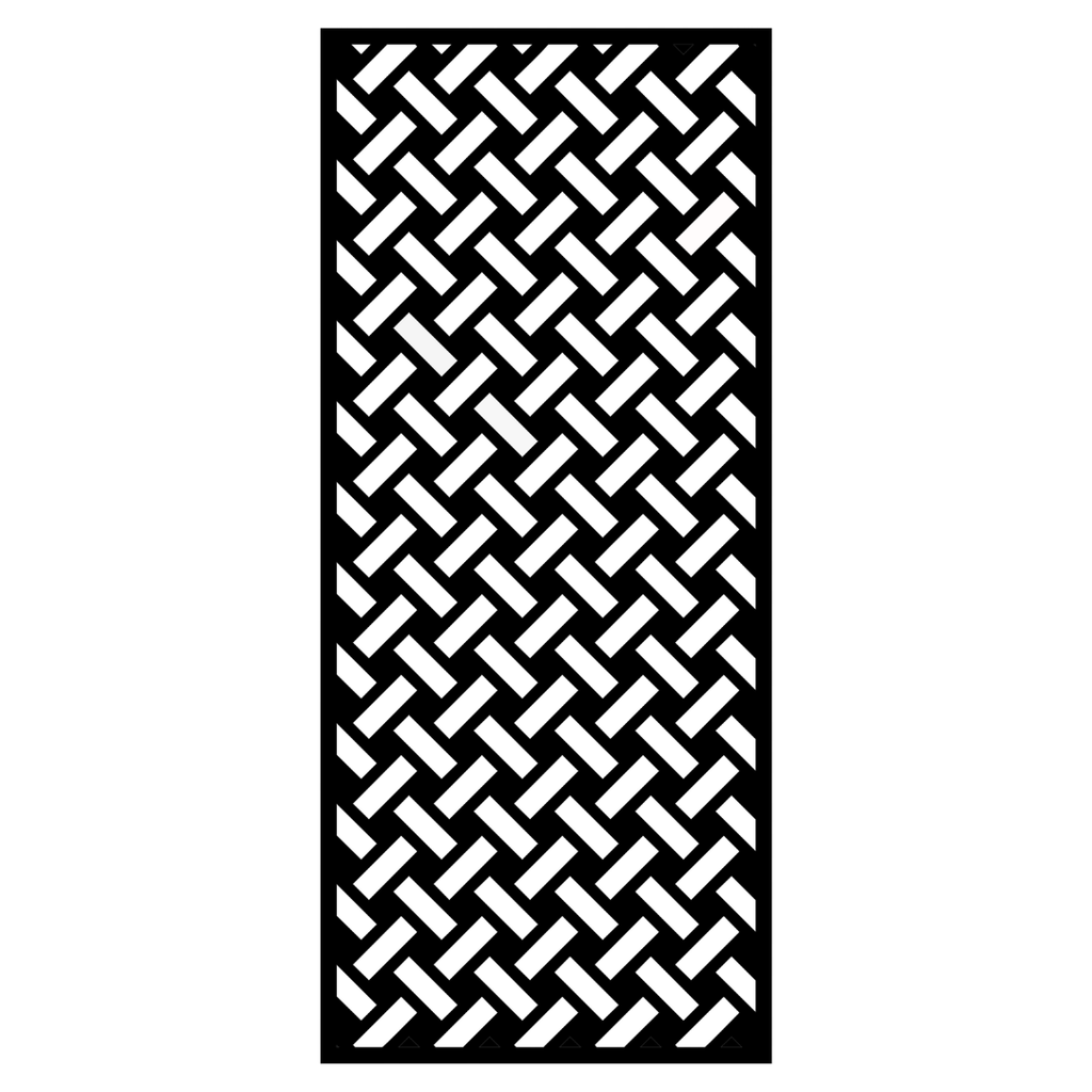 Cross Stitch decorative metal privacy panel isolated on a white background showing its intricate stitched-inspired design