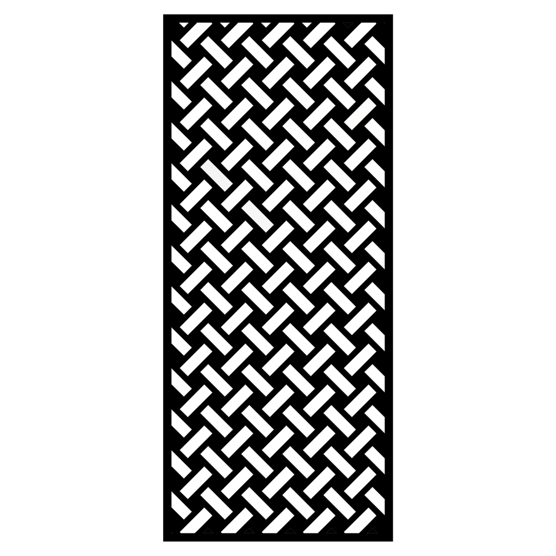 Cross Stitch decorative metal privacy panel isolated on a white background showing its intricate stitched-inspired design