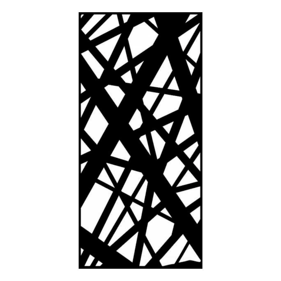 Crossroads modern metal privacy panel isolated on a white background with geometric line detailing