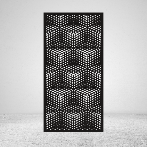 Cube Illusion 3D geometric metal privacy screen with repeating cube pattern and optical illusion design
