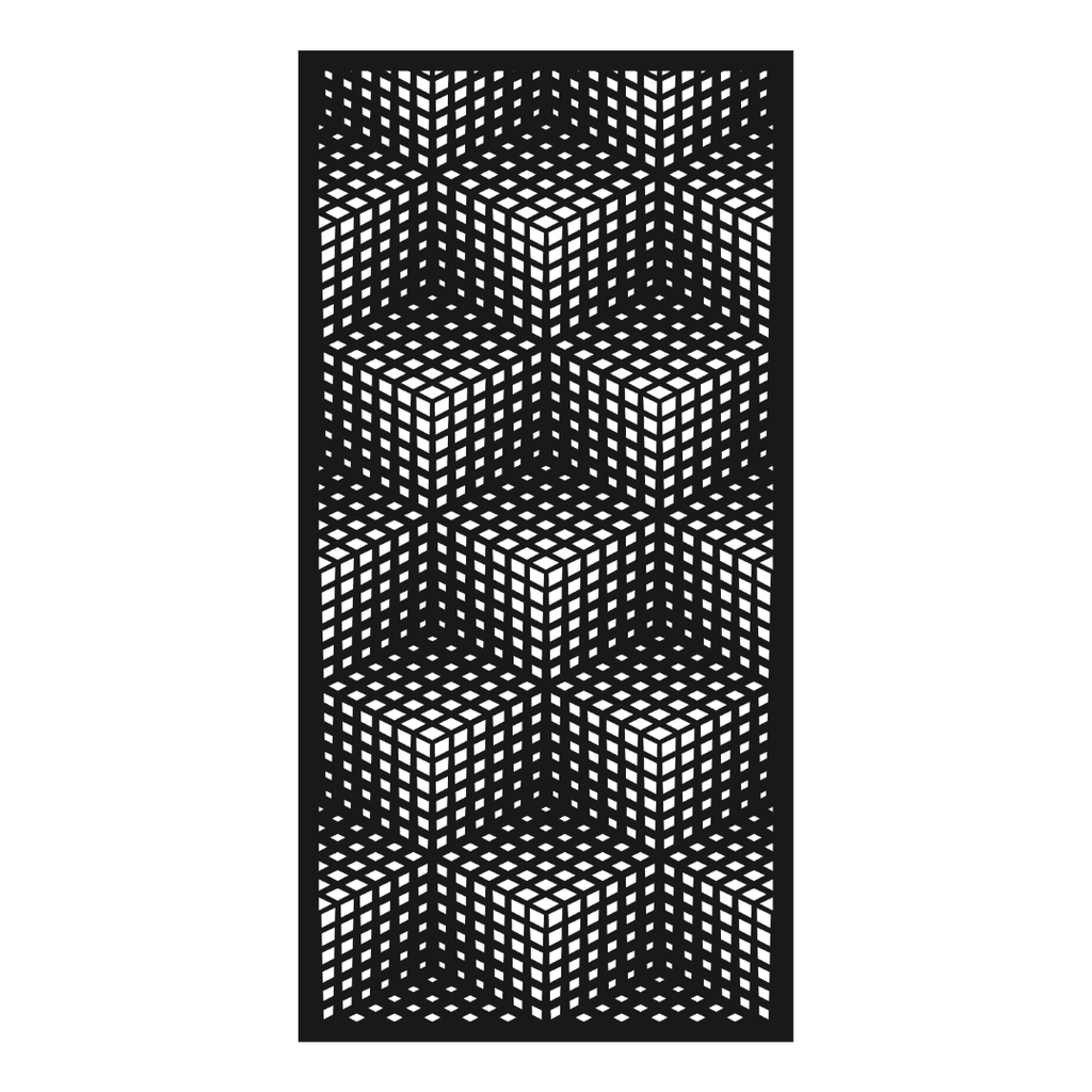 Cube Illusion geometric metal privacy panel isolated on a white background showing its three-dimensional cube detailing