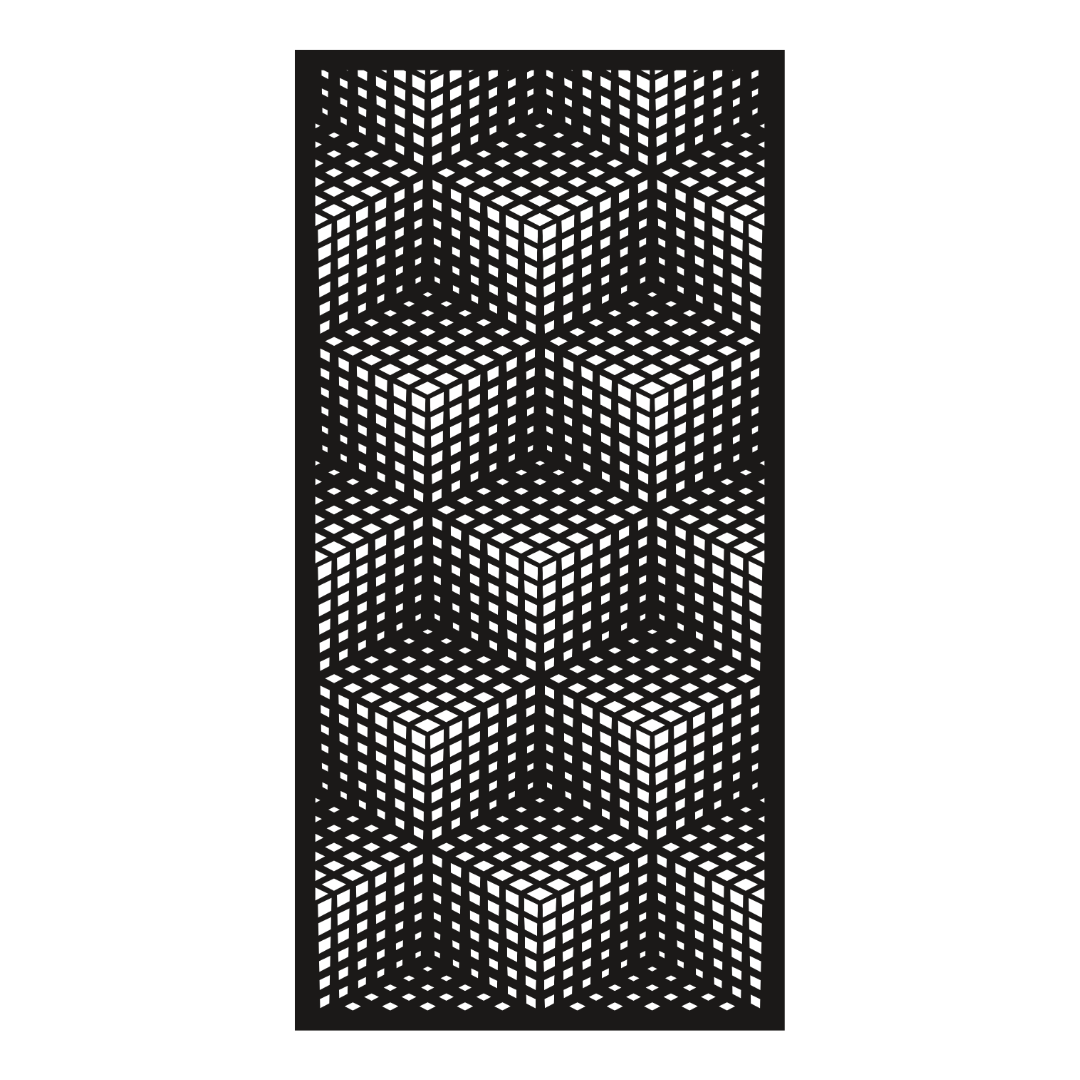 Cube Illusion geometric metal privacy panel isolated on a white background showing its three-dimensional cube detailing