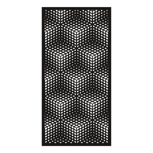 Cube Illusion geometric metal privacy panel isolated on a white background showing its three-dimensional cube detailing