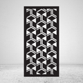 Cube Weave 3D geometric metal privacy screen featuring repeating open cube and box-shaped forms