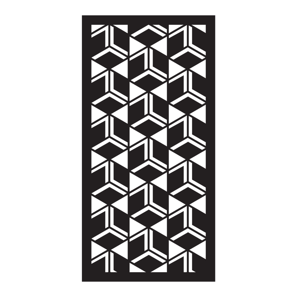 Cube Weave decorative metal privacy panel isolated on a white background showing its interlocking three-dimensional pattern