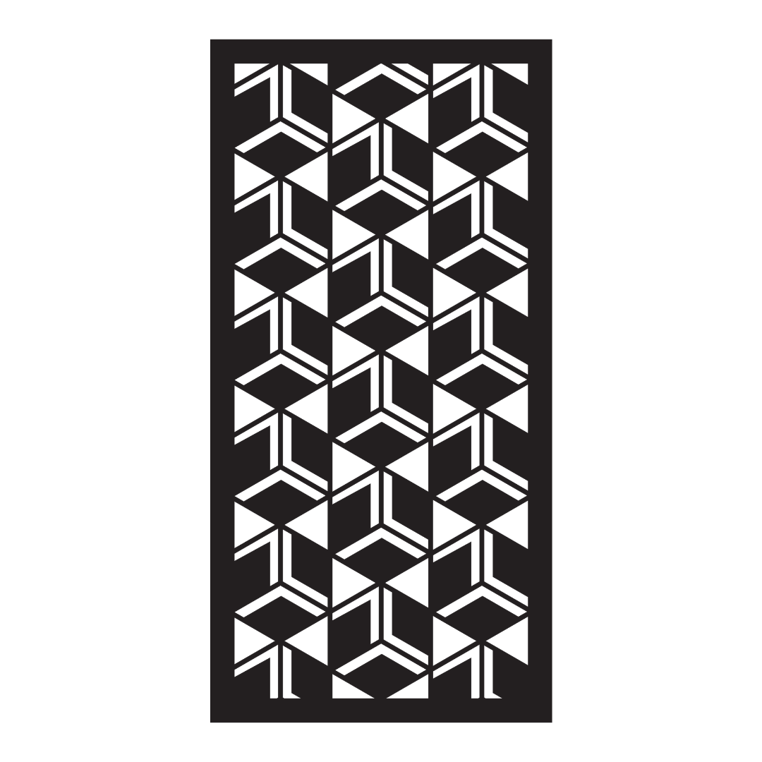 Cube Weave decorative metal privacy panel isolated on a white background showing its interlocking three-dimensional pattern