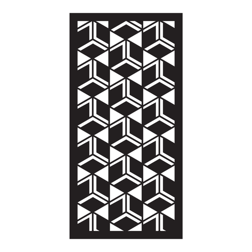 Cube Weave decorative metal privacy panel isolated on a white background showing its interlocking three-dimensional pattern