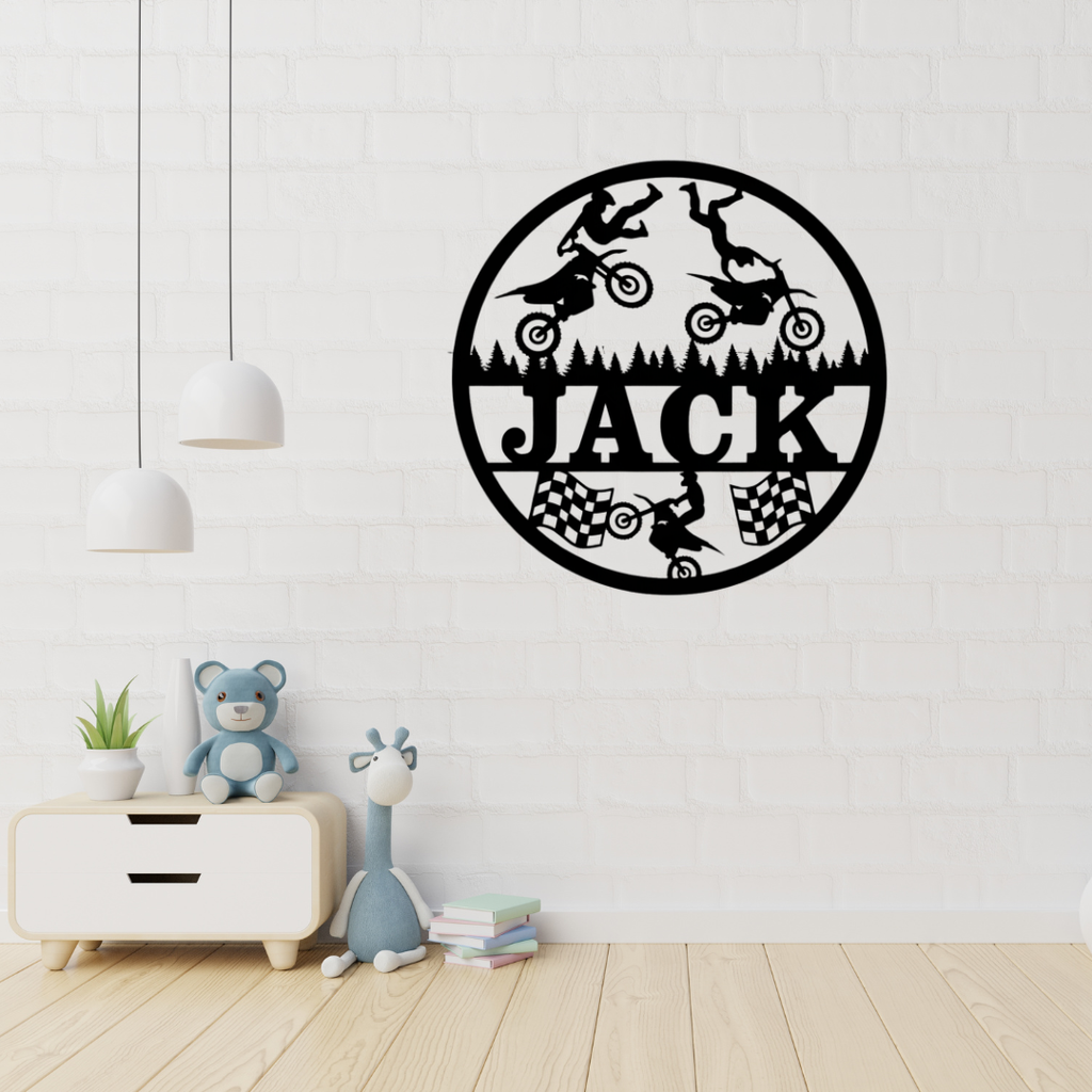 Motocross wall art displayed in an adventurous boys bedroom