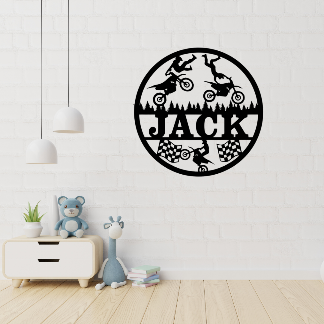 Motocross wall art displayed in an adventurous boys bedroom