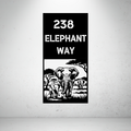 Elephant Way personalised vertical metal house number sign featuring a detailed elephant family walking through an African savannah.
