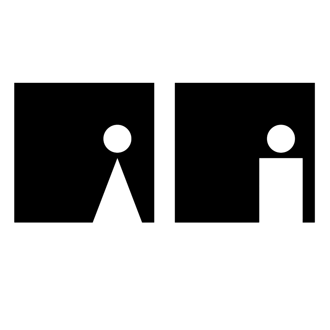 Close-up of the Essential Icons minimalist male and female restroom sign collection laser-cut from black powder-coated steel.