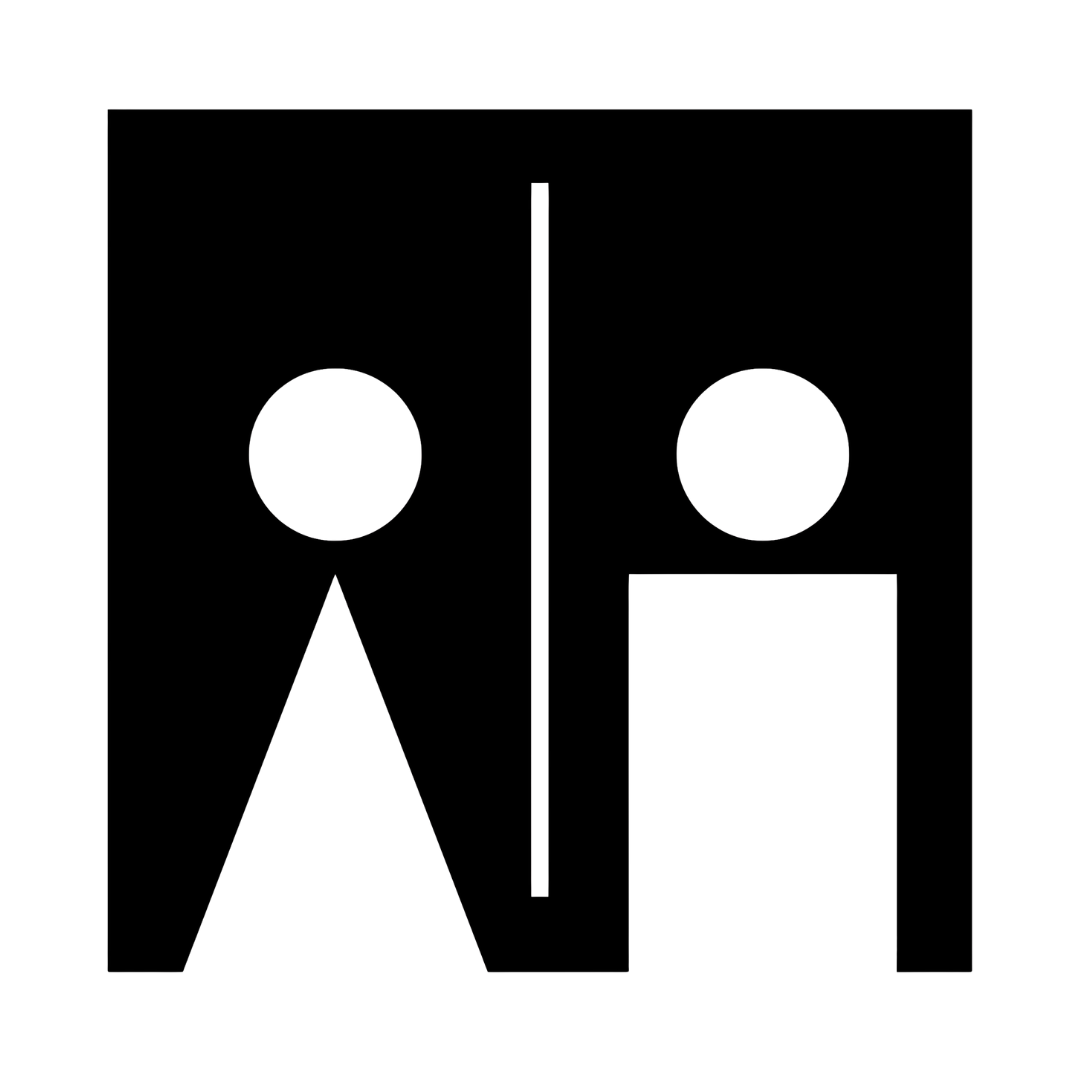 Close-up of the Essential Icons minimalist unisex toilet sign laser-cut from black powder-coated steel.