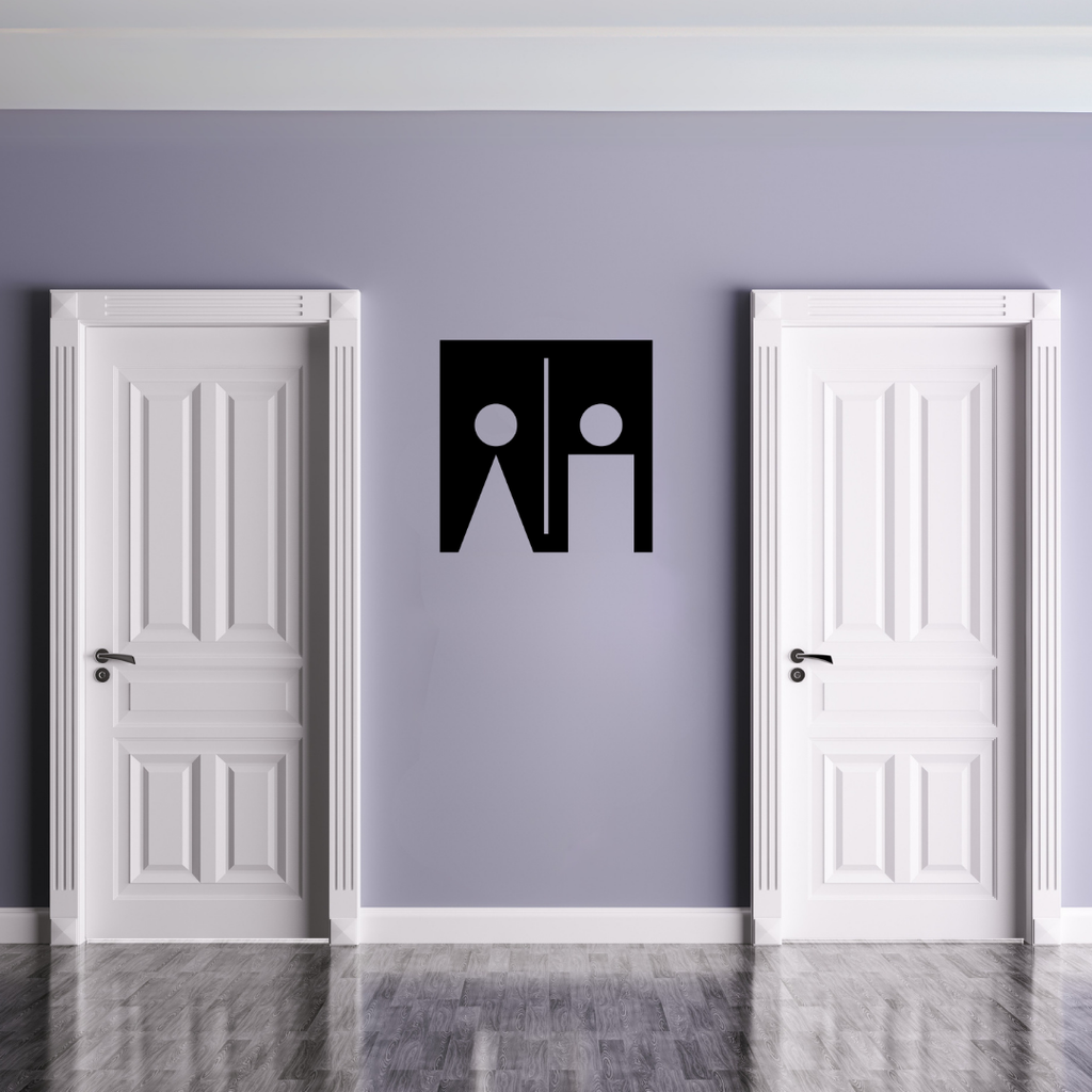 Essential Icons unisex restroom sign displayed in a contemporary office hallway for modern wayfinding.