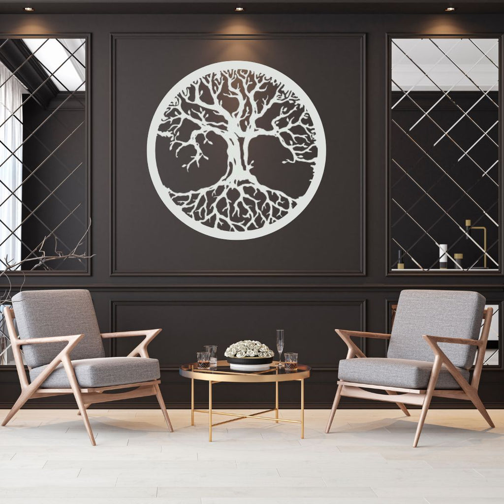 Tree of life metal wall art as a statement piece in a premium interior setting