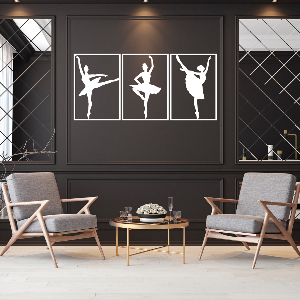 Ethereal Dance | Ballet Trio Panel Metal Wall Art Set showcased in a luxurious contemporary interior.