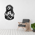 Jesus Mountain Cross metal wall art displayed above a contemporary chair