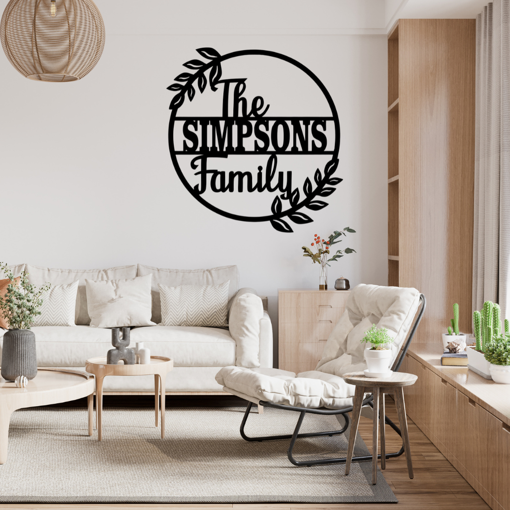 Elegant family name wall art displayed in a modern entryway