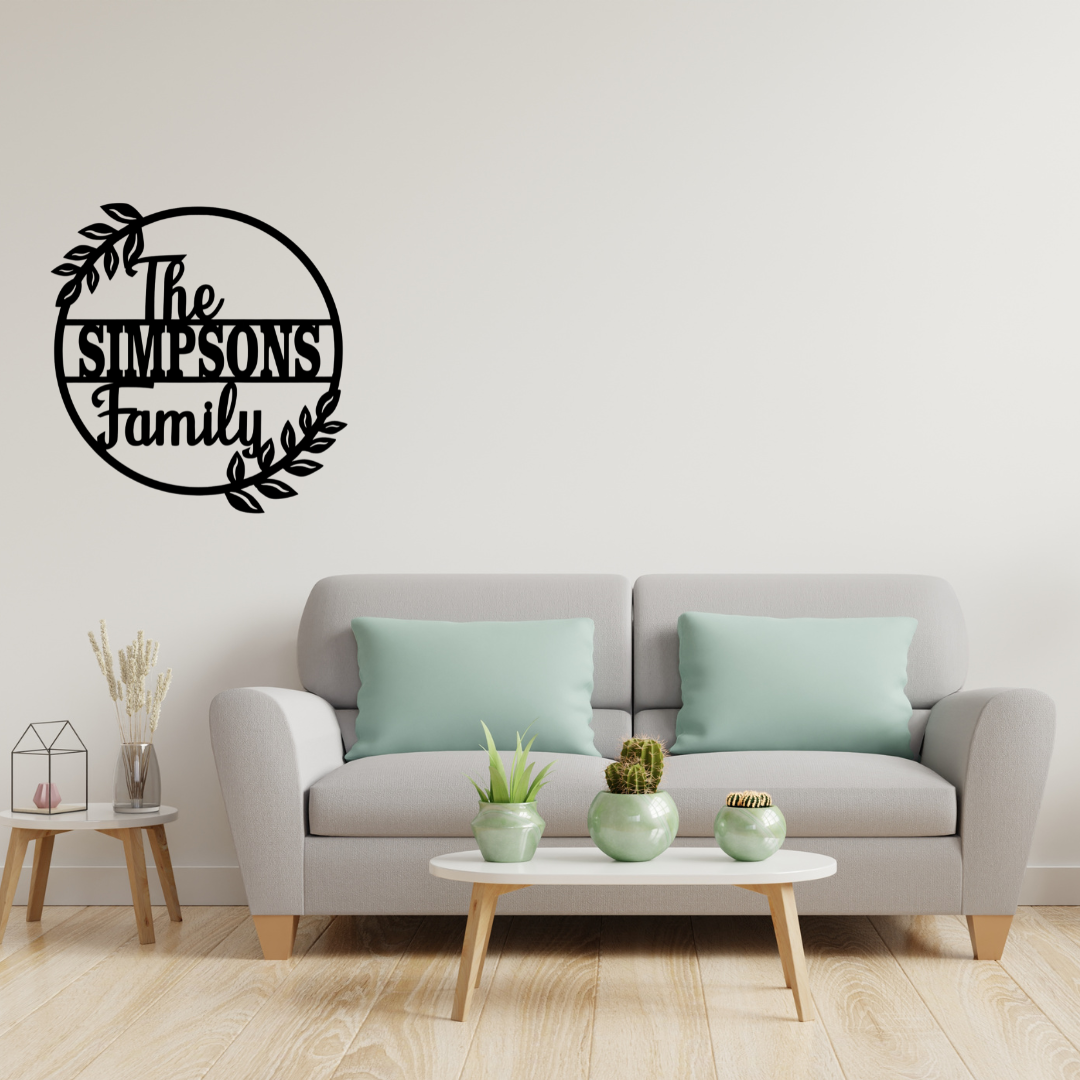 Personalised family décor styled in a warm living room interior