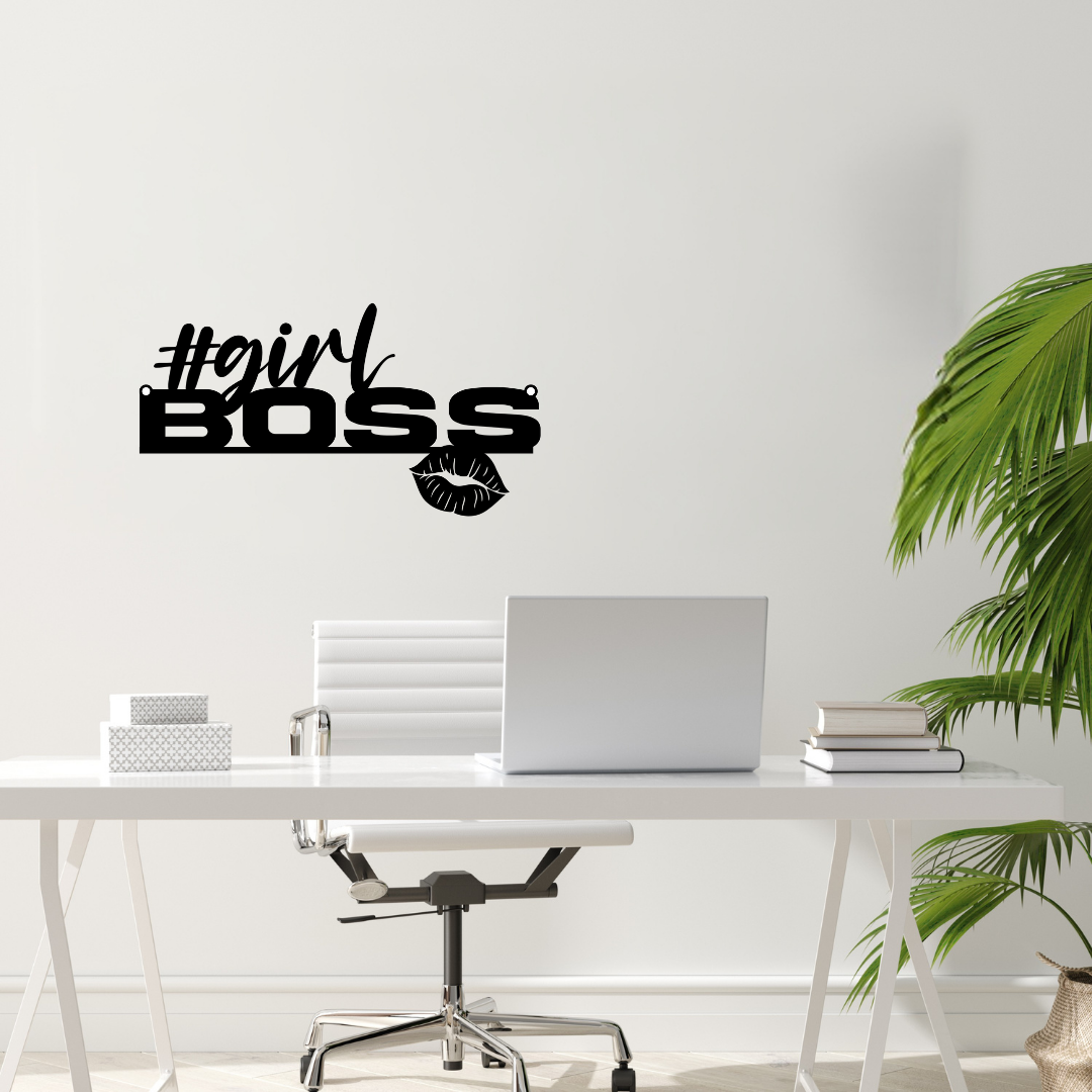 Fearless Ambition | Girl Boss Metal Wall Art showcased in a contemporary home office.
