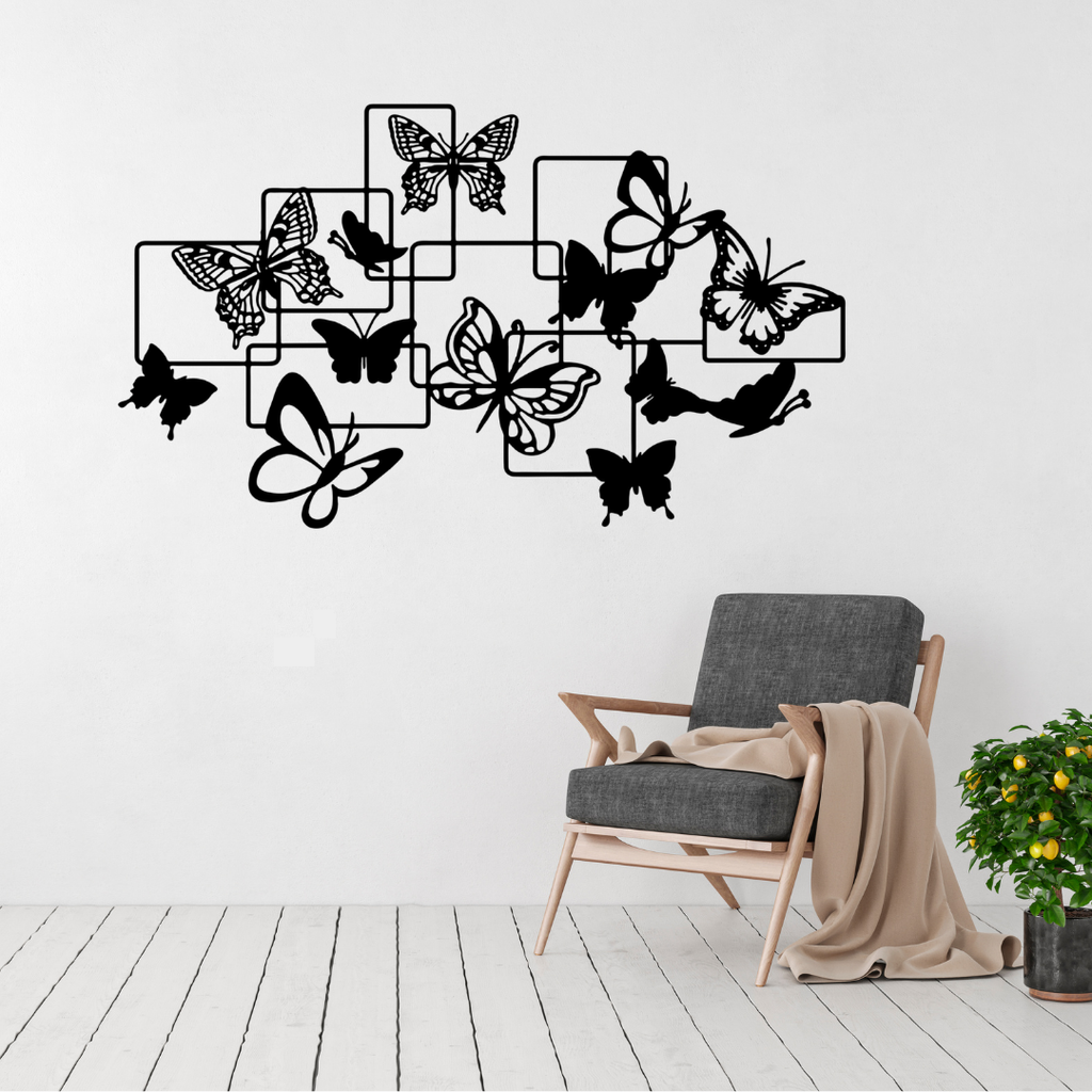 Butterfly wall art displayed in a modern bedroom or living space