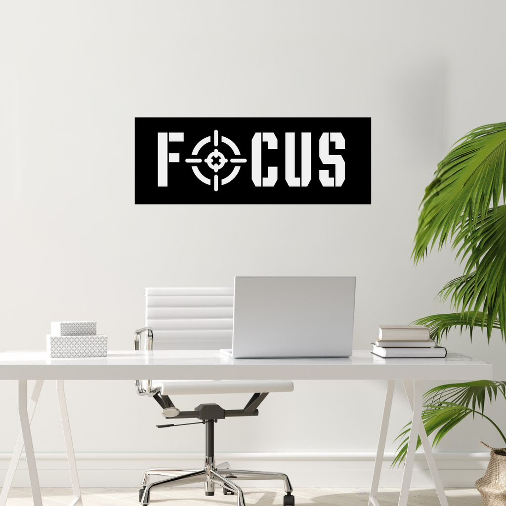 Focus | Crosshair Metal Wall Art mounted above a modern office desk.