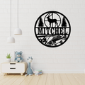 Rustic woodland deer metal wall sign displayed in a cosy cabin-inspired kids room