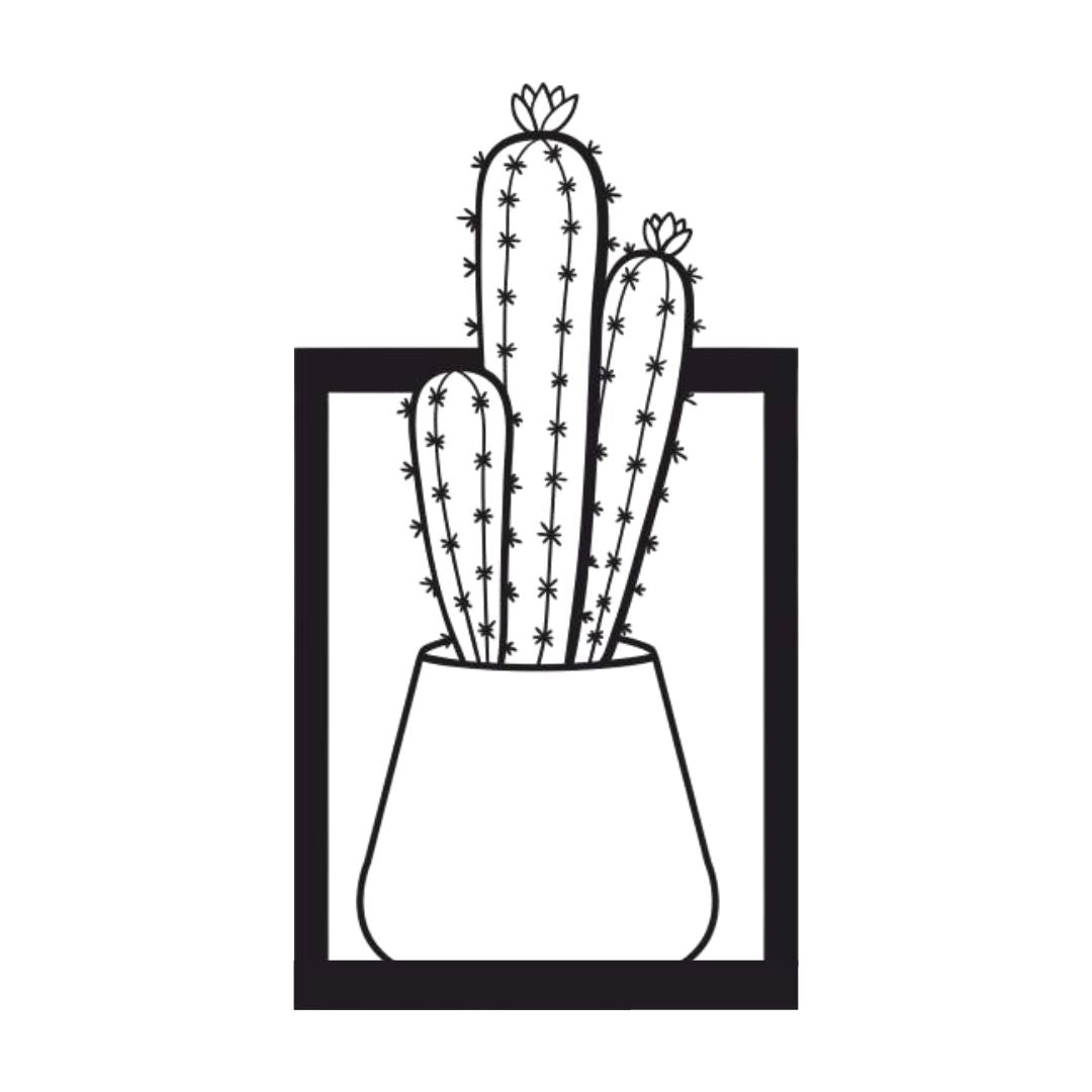 Cactus metal wall art breaking frame modern geometric plant design