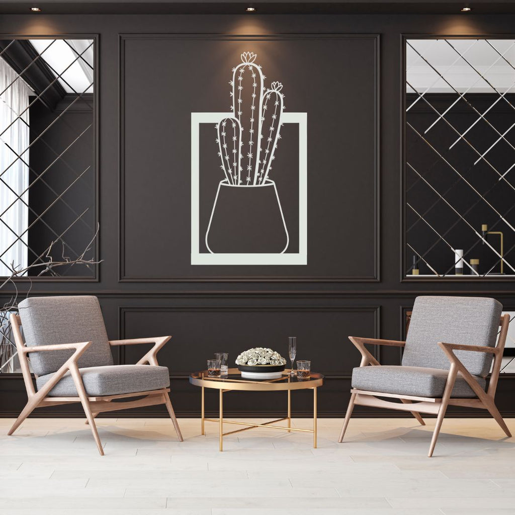Cactus metal wall art as a bold statement piece in a luxury interior setting