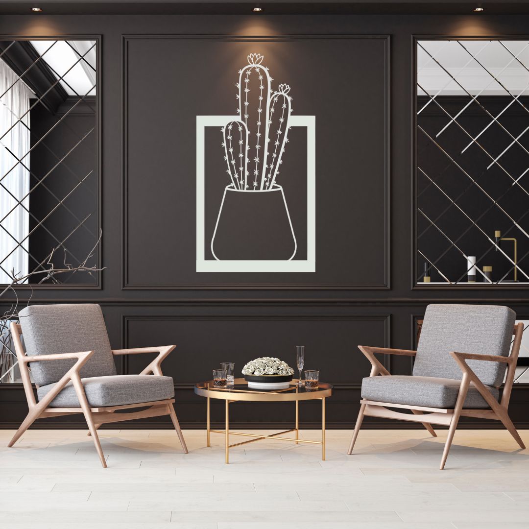 Cactus metal wall art as a bold statement piece in a luxury interior setting