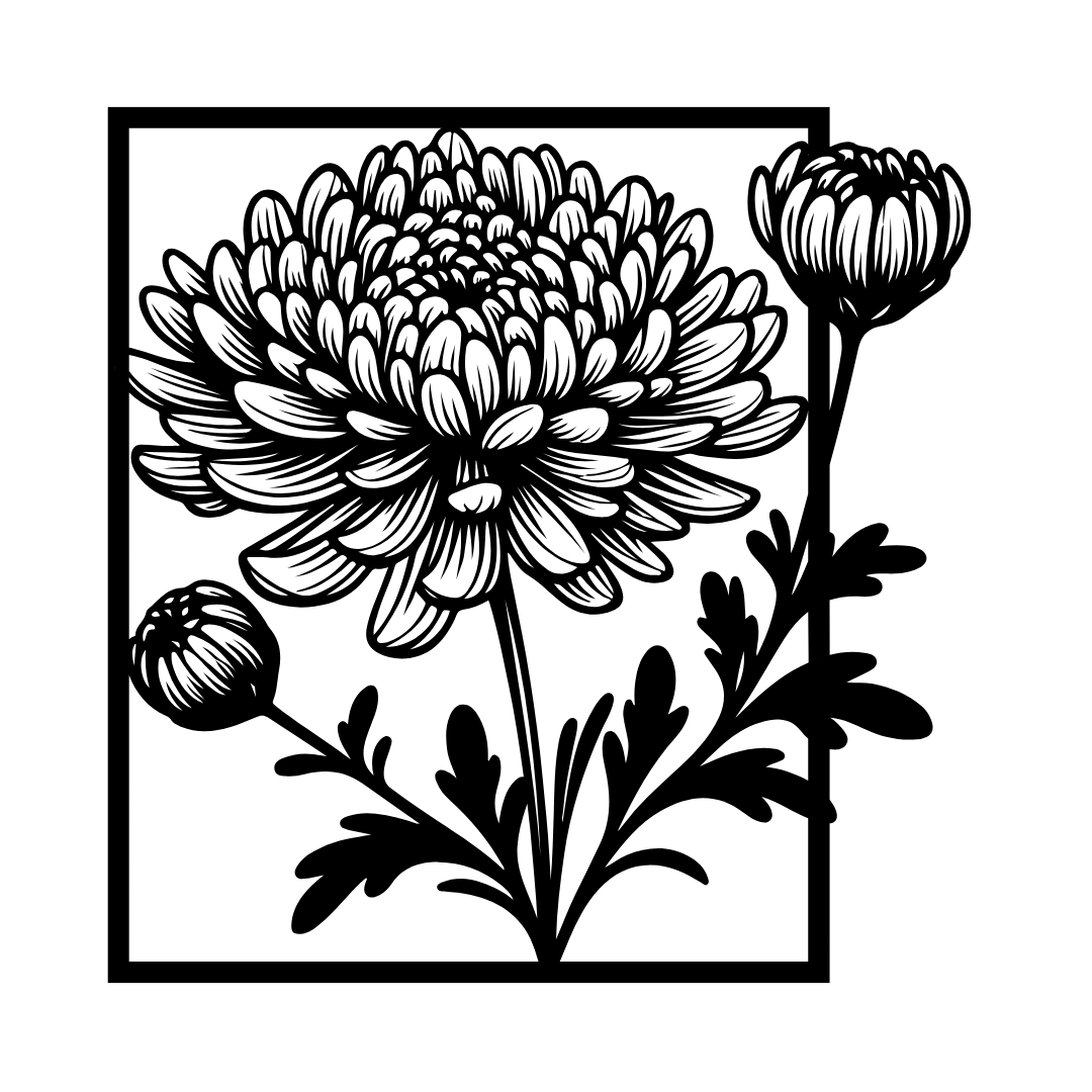 Chrysanthemum metal wall art floral design breaking frame