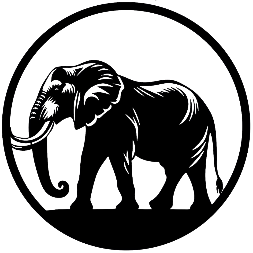 Gentle Giant | Elephant Metal Wall Art showcasing an elegant African elephant inside a minimalist circular frame. Crafted from premium powder-coated steel with precision laser cut detailing, this timeless metal wall art is perfect for safari décor, wildlife enthusiasts, modern homes and African-inspired interiors.