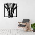 Gentle Giant | Elephant Portrait Metal Wall Art mounted above a contemporary seating area.