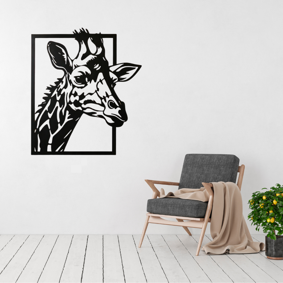 Gentle Giant | Giraffe Metal Wall Art displayed in a modern living room.