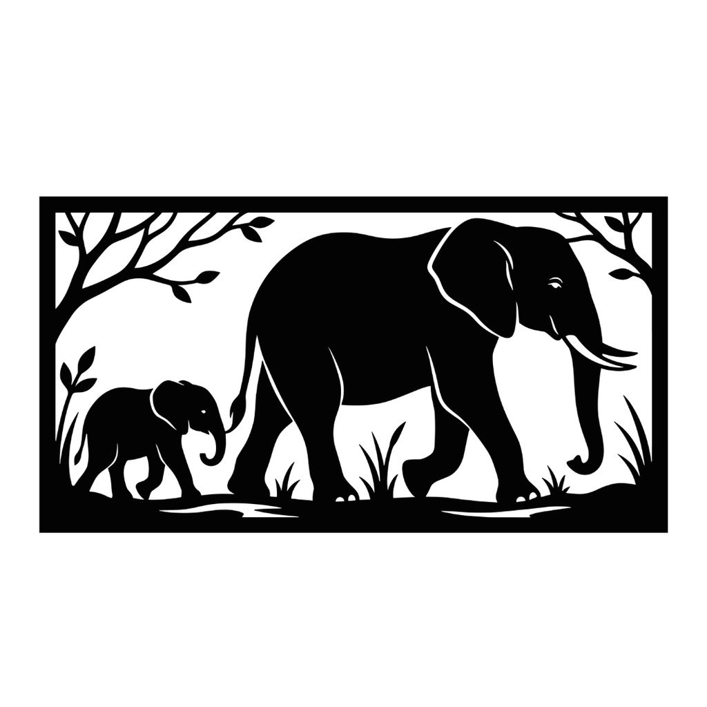 Gentle Giants mother and baby elephant metal wall art displayed in a modern room with contemporary interior décor