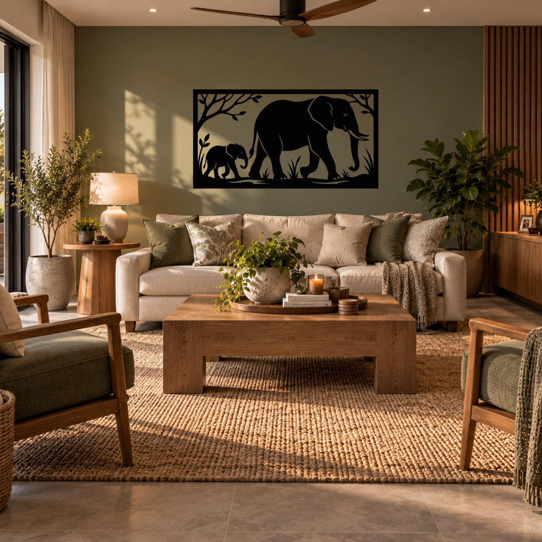Gentle Giants | Mother & Baby Elephant Metal Wall Art