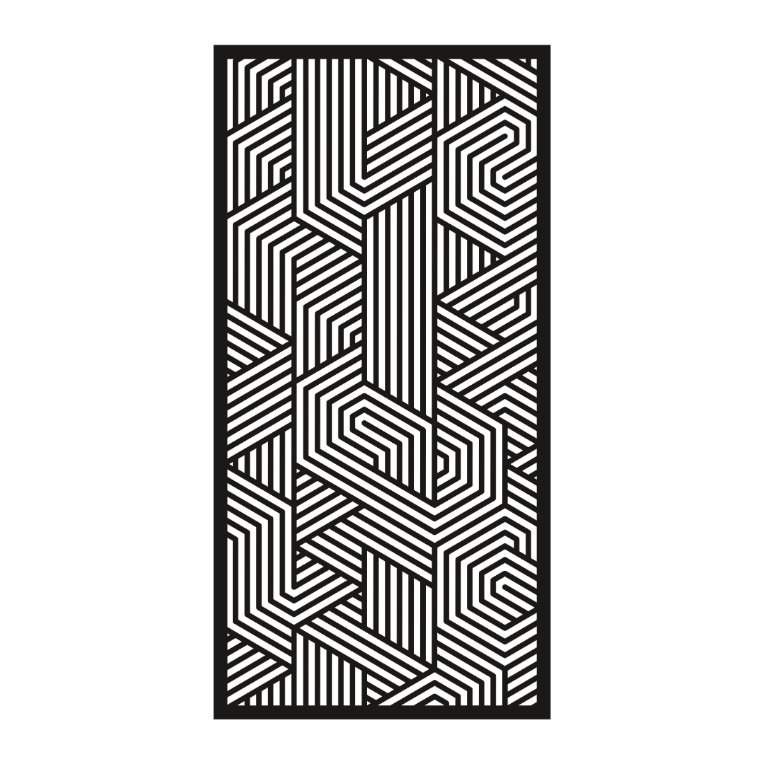 Geo Flow geometric metal privacy panel isolated on a white background showing its intricate linear design