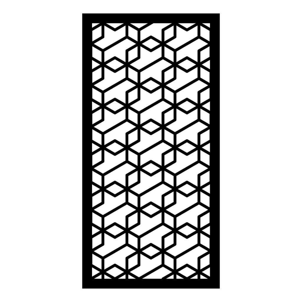 Geo Nexus contemporary geometric metal privacy panel isolated on a white background highlighting precision-cut angular detailing
